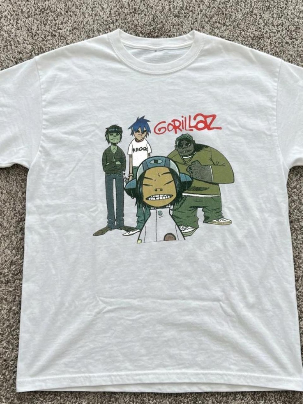 Gildan White Tee with Multicolor Gorillaz Graphic